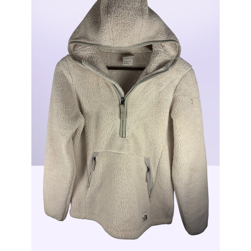 The North Face Womens Sherpa Fleece Hoodie Quarter Zip Pullover Cream Medium